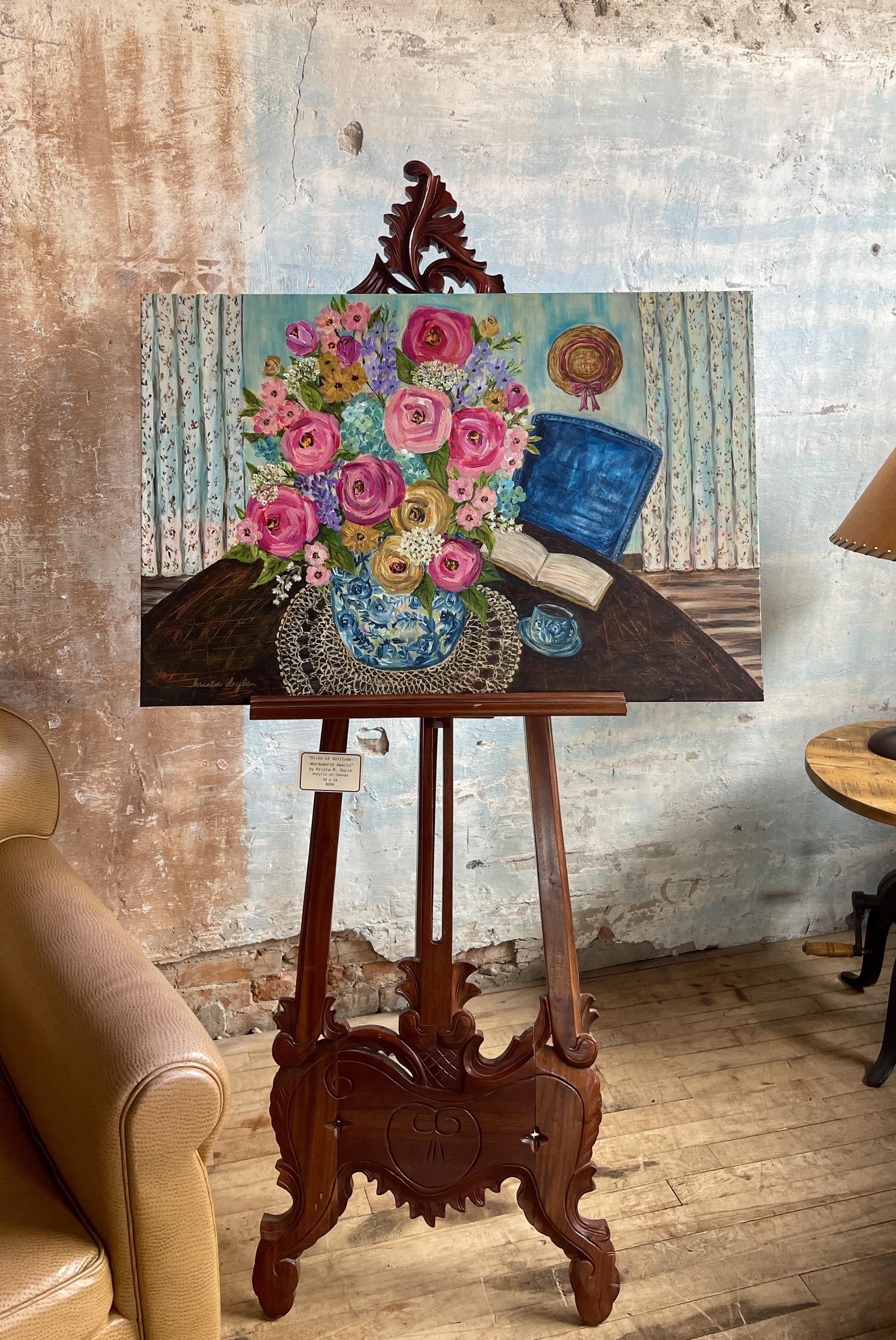 'Bliss of Solitude — Wordsworth Awaits' original acrylic painting by Krista M. Doyle, a floral still life